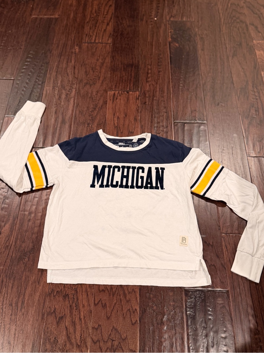 Pressbox Michigan Long Sleeve Tee - White, Navy & Yellow